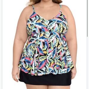 SHAPE SOLVER Underwire Tankini Top Women Size 14 Tropical Print Empire Waist New